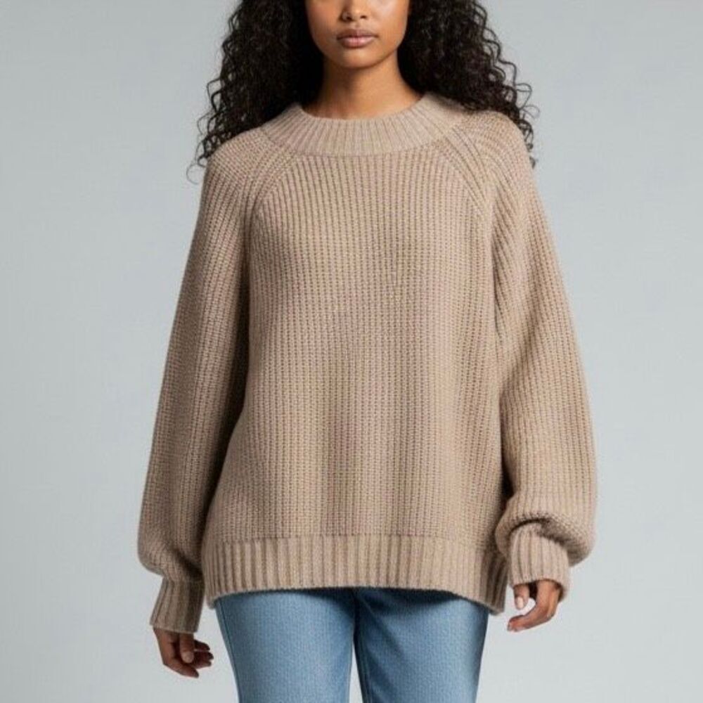 Mudpie L Beige Chunky Knit Metallic Accent Sweater Preppy Glam Boardwalk Coastal